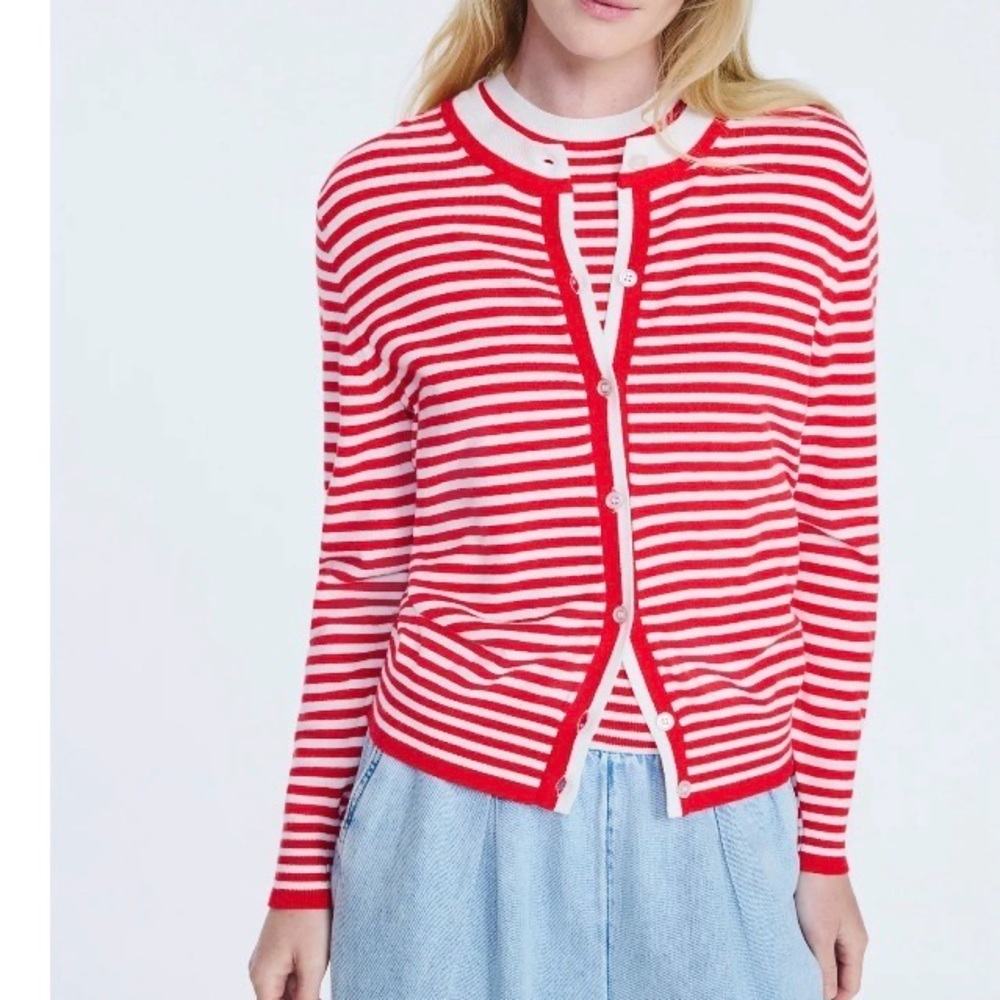 Free Assembly Women’s Stripe Cozy Yarn Cardigan Sweater, Lightweight, Size L - Picture 3 of 5